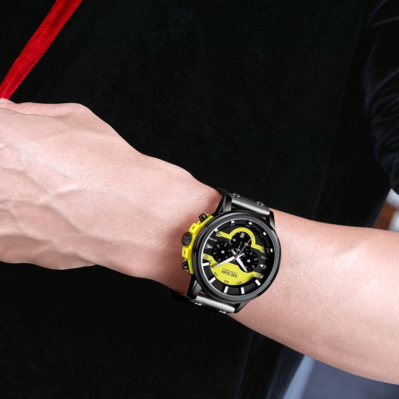 MEGIR-reloj deportivo de lujo para hombre, cronógrafo de pulsera de cuarzo y cuero, resistente al agua, nuevo, 2020