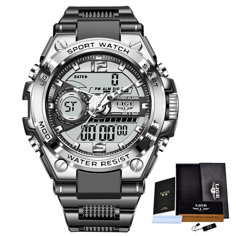 LIGE-reloj deportivo de cuarzo para hombre, cronógrafo Digital de buceo, creativo, resistente al agua, con alarma y pantalla Dual.