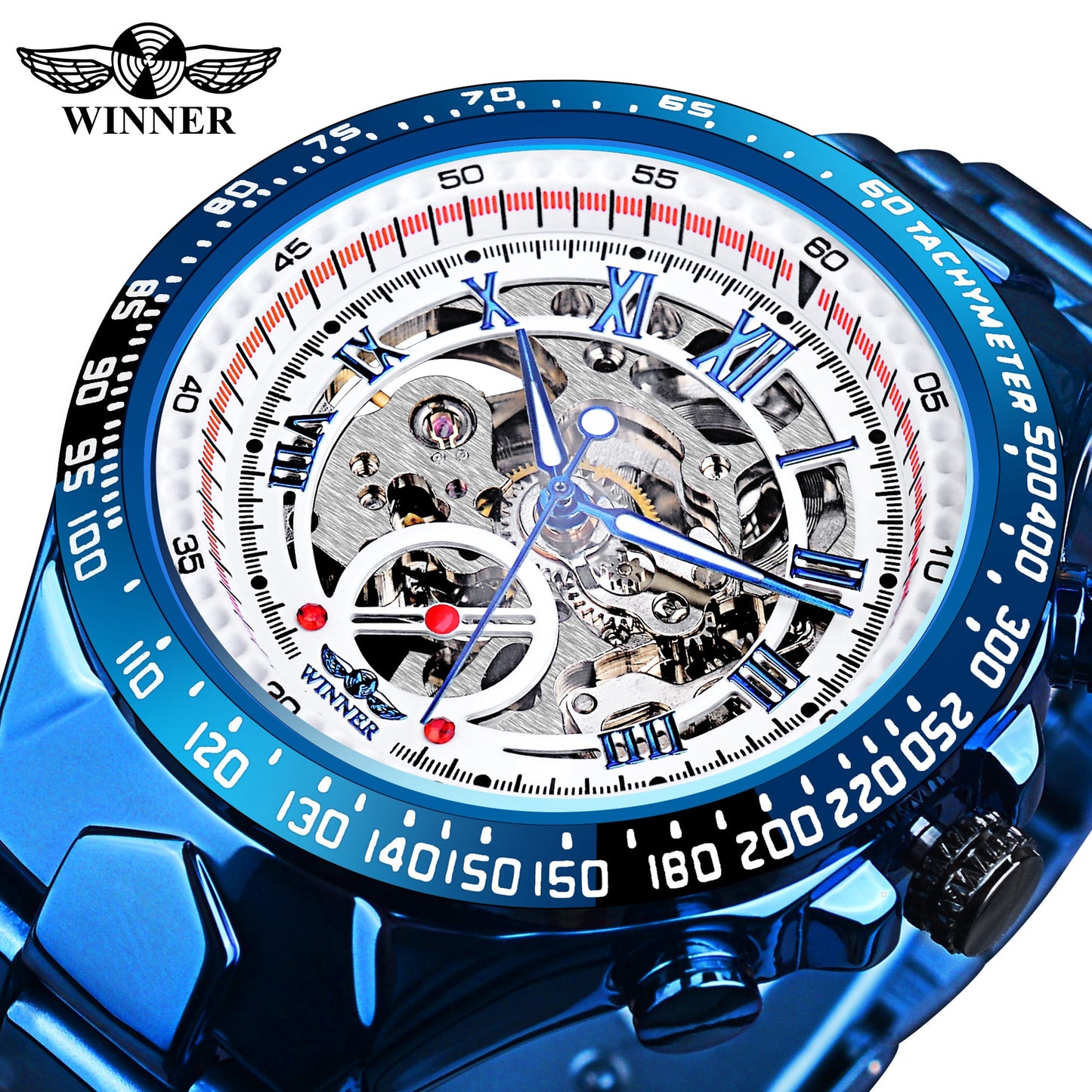 Winner Esta elegante "Montre Homme" cuenta con un movimiento automático y un esqueleto que lo hace único. ¡Un reloj de primera categoría para hombres con gusto por el lujo y el estilo deportivo! ⌚🏆