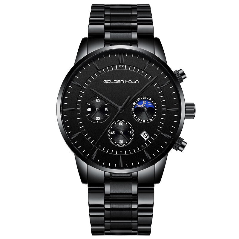 GOLDENHOUR-Reloj deportivo, cronógrafo cuarzo, de lujo, moda, cuero, resistente al agua