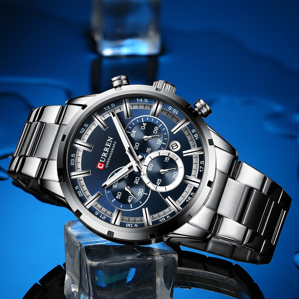 CURREN-reloj analógico de cuarzo para hombre! ⌚️💦 Con su resistencia al agua y cronógrafo, este accesorio de pulsera es perfecto para complementar tu estilo masculino. 👨‍💼🔝👔🕶️