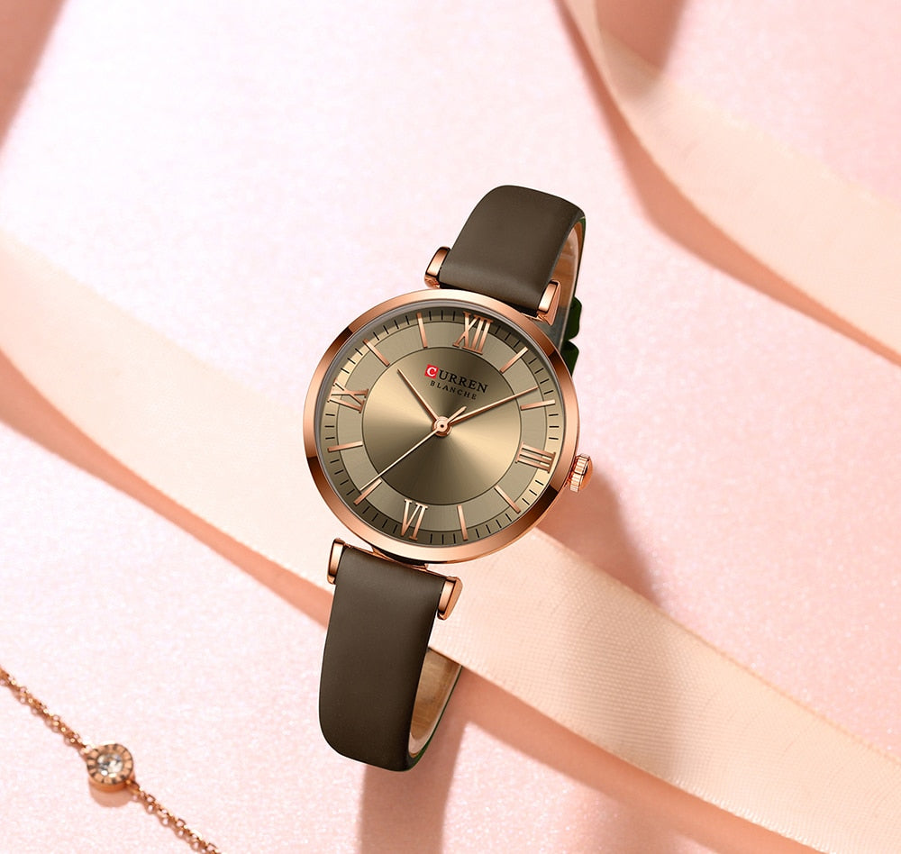 CURREN ⌚️🎁 - Un reloj de cuarzo y cuero femenino, clásico y de moda, con una caja ideal como regalo 🎀💝.