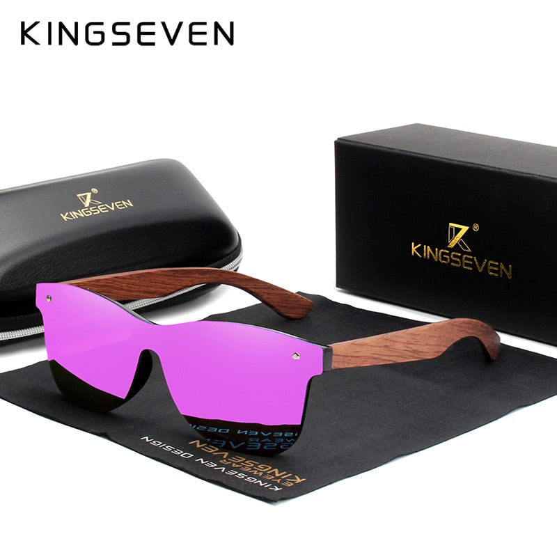 KINGSEVEN 🌳 Gafas de sol polarizadas hechas a mano 🕶️🌞, lentes de madera de nogal negro 🌲, protección UV400 ☀️, sin montura 🔄, estilo retro 🕰️. ¡Un toque único para tu look! 🌟