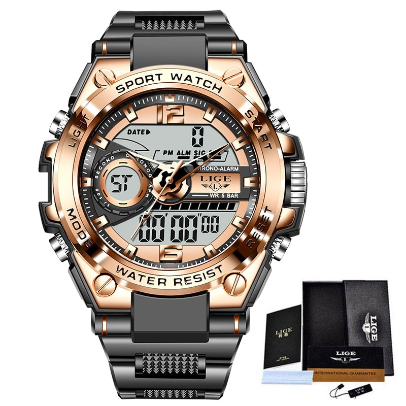 LIGE-reloj deportivo de cuarzo para hombre, cronógrafo Digital de buceo, creativo, resistente al agua, con alarma y pantalla Dual.