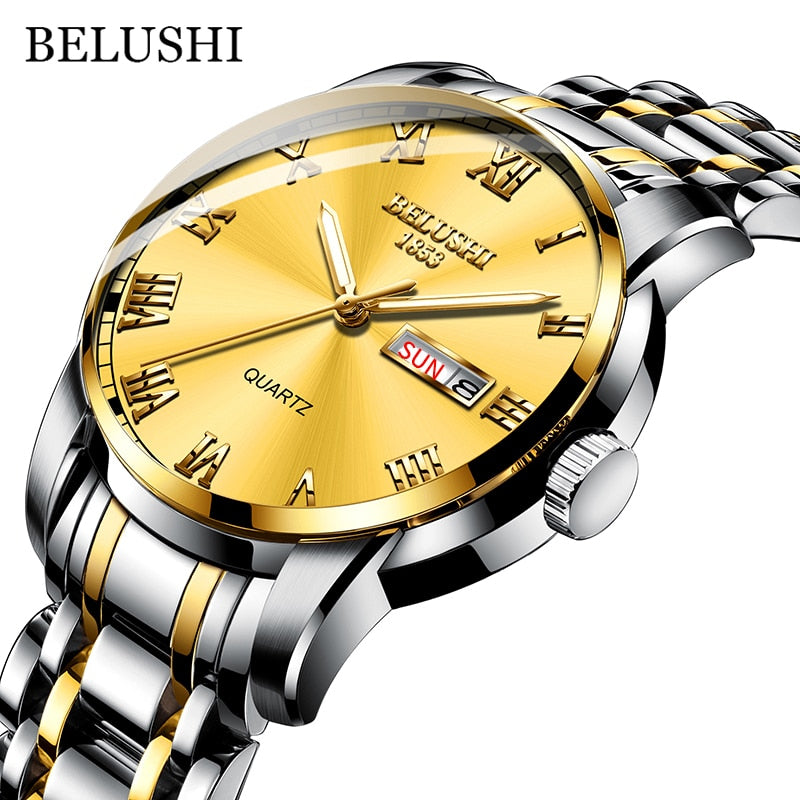 BELUSHI-Reloj de pulsera de cuarzo deportivo para hombre, cronógrafo de acero inoxidable con fecha, luminoso, resistente al agua, de lujo