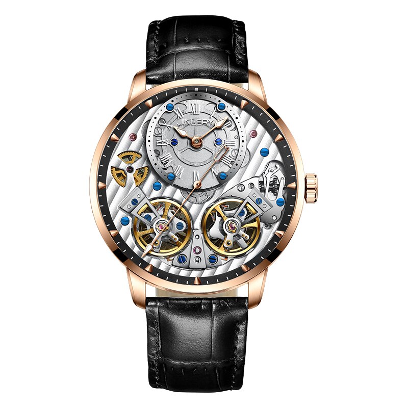 JINLERY Reloj de pulsera automtico para hombre crongrafo mecnico de lujo con doble volante a la moda MasculinoRelojes mecnicos -