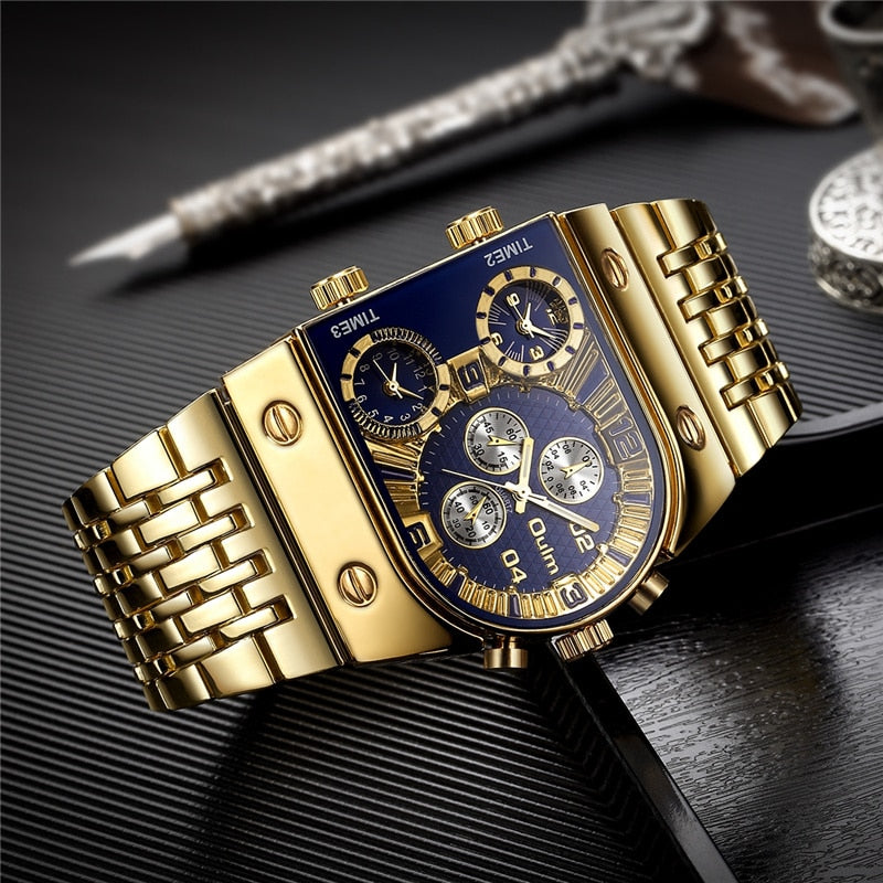 Oulm 🆕⌚️ Reloj de cuarzo para hombres, resistente al agua y estilo militar. Lujo en acero inoxidable dorado. Perfecto para los hombres. 🏅🆎 #RelojDeCuarzo #ResistenteAlAgua #EstiloMilitar #Lujo #AceroInoxidableDorado #RelojMasculino