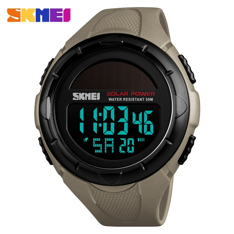 SKMEI Reloj deportivo para hombres SKMEI con energía solar, resistente al agua y con pantalla digital LED. Reloj de lujo de marca electrónica para hombres. Relogio Masculino.