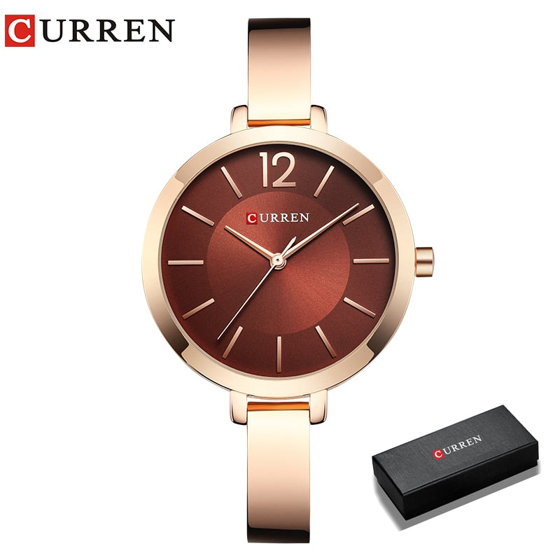 CURREN-relojes 💃⌚💍  dorados de acero inoxidable para mujer, reloj de cuarzo ultrafino, romántico, a la moda👩