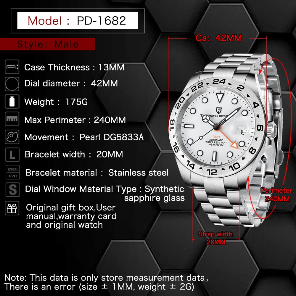 2023 PAGANI Design - Nuevo reloj mecánico automático para hombre GMT de 42mm, con cristal de zafiro, acero inoxidable resistente al agua. ¡Elegante y funcional! ⌚💦🕶️