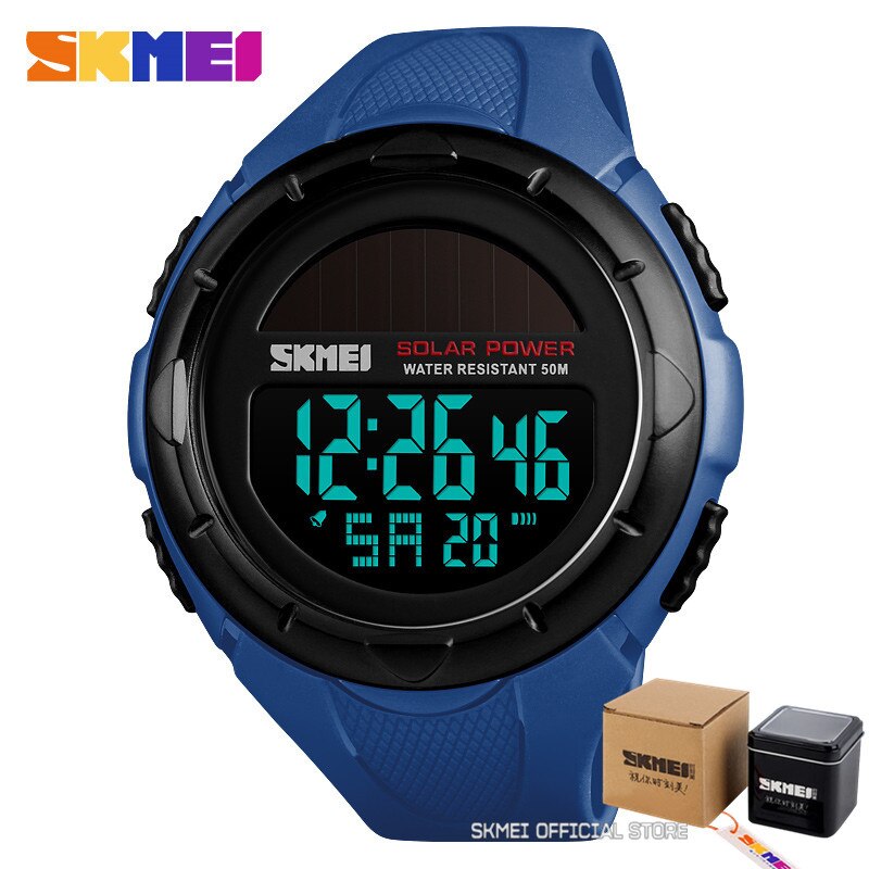 SKMEI Reloj SKMEI para hombres con luz luminosa, deportivo y digital. Funciona con energía solar, respetuoso con el medio ambiente, con alarma. Ideal para hombres, un reloj masculino y versátil. ⌚🌞🚀🔔🏃‍♂️