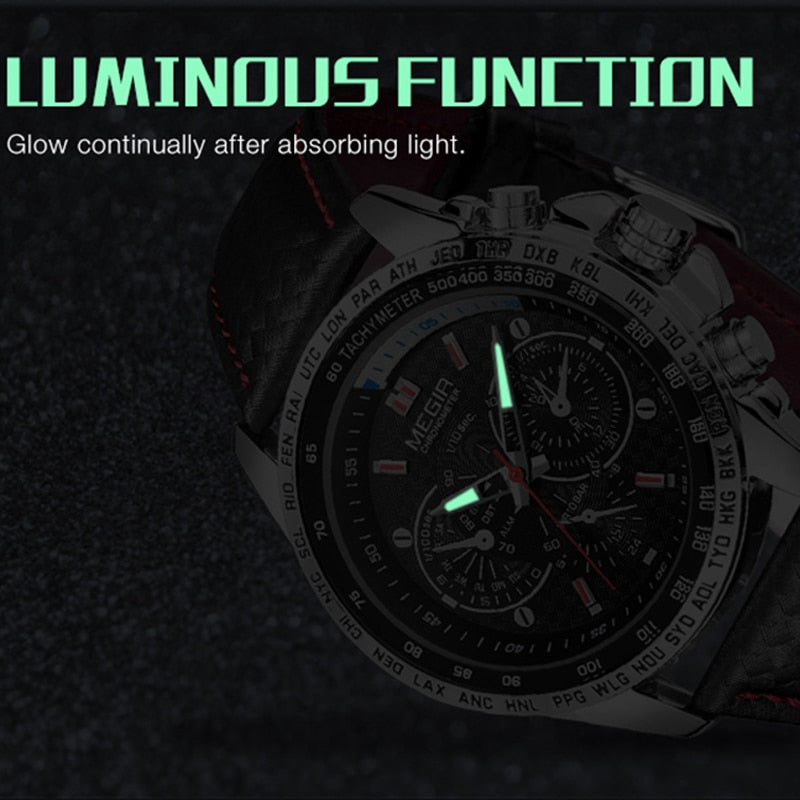 MEGIR-reloj analógico de cuarzo para hombre, accesorio de pulsera resistente al agua con calendario, complemento Masculino de marca de lujo con esfera luminosa, CON CAJA