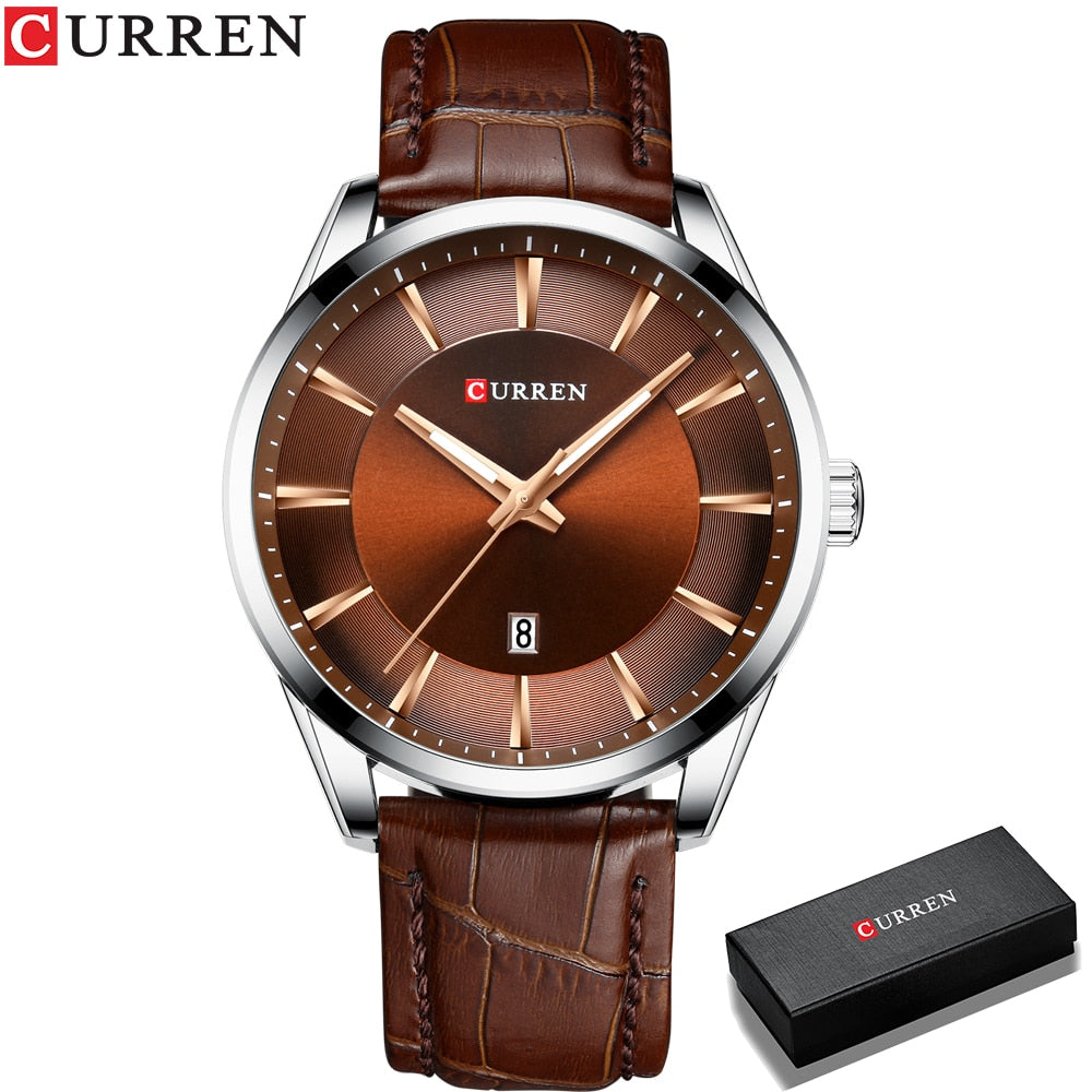 CURREN Quartz Watches for Men Leather Strap Male Wristwatches Top Luxury Brand Business Men's Clock  45 mm Reloj Hombres