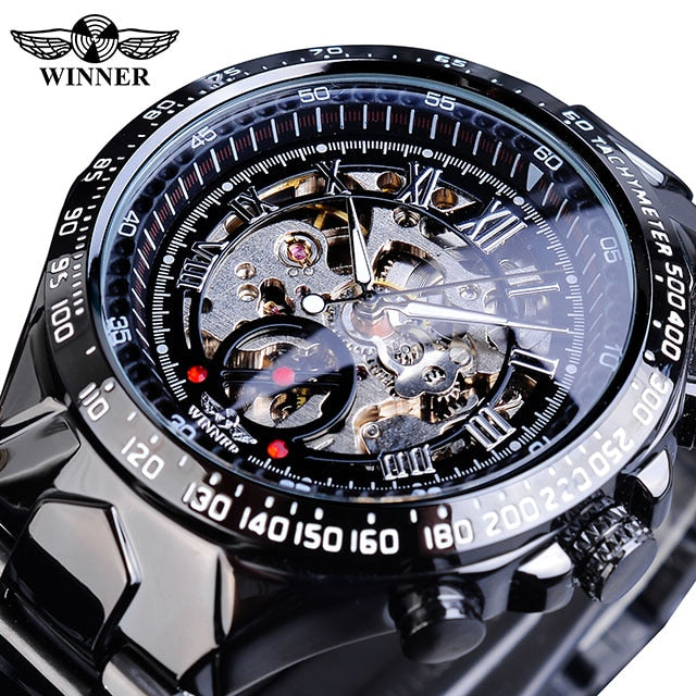 Winner Esta elegante "Montre Homme" cuenta con un movimiento automático y un esqueleto que lo hace único. ¡Un reloj de primera categoría para hombres con gusto por el lujo y el estilo deportivo! ⌚🏆