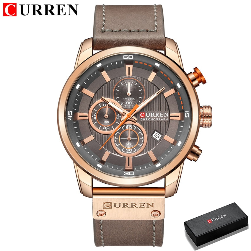 CURREN COLECCION "Reloj de Pulsera para Hombres, Marca de Lujo Top, Cronógrafo, Reloj Deportivo Militar, CURREN. Movimiento de Cuarzo. Estilo Deportivo. Resistente al Agua." con caja opcional.