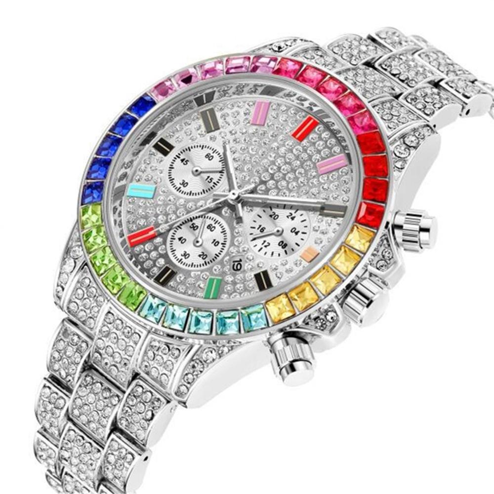Reloj de cuarzo cuadrado para hombre, cronógrafo de lujo, resistente al agua, con diamantes de colores