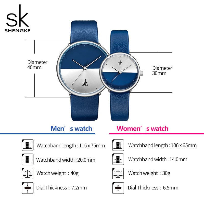 ShengKe Moda Relojes para Parejas, para Hombres y Mujeres, Casual con Correa de Cuero, Reloj de Cuarzo para Mujeres, Reloj de Vestir para Parejas, Relogios Femininos.