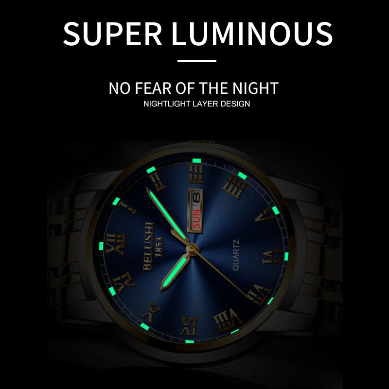 BELUSHI-Reloj de pulsera de cuarzo deportivo para hombre, cronógrafo de acero inoxidable con fecha, luminoso, resistente al agua, de lujo