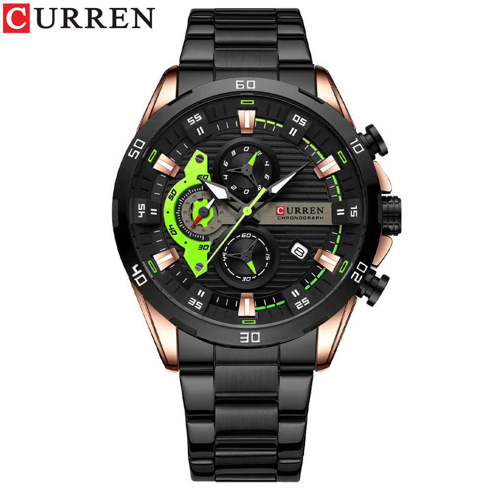 CURREN Sport Watch para hombre, cronógrafo cuarzo, agua resistente, lujo, acero inoxidable, luminoso.