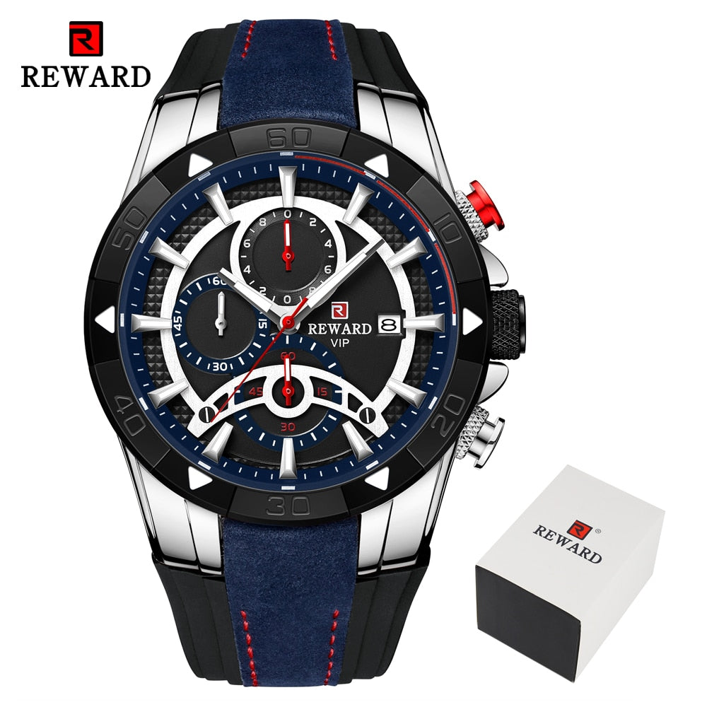 REWARD Fashion Blue Men Watches! ⌚️💦 Marca de lujo con cronógrafo, resistente al agua, y esfera grande. 💙🏆 Reloj de cuarzo deportivo para hombres, ¡novedad de 2023! 🆕👨‍🎤