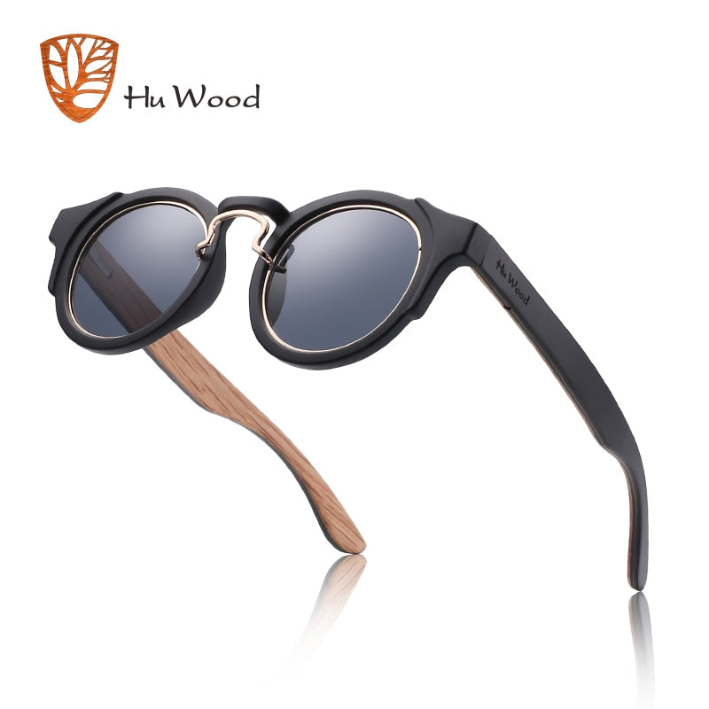 Hu Wood-gafas de sol redondas Steampunk para hombre y mujer, lentes de moda de diseñador de marca, montura Retro, gafas de sol Vintage, alta calidad, UV 400