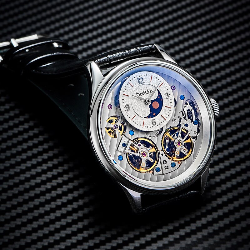 Bestdon-reloj con doble mecanismo Tourbillon para hombre, accesorio masculino de pulsera resistente al agua con mecanismo automático, complemento mecánico suizo de marca de lujo, 7164