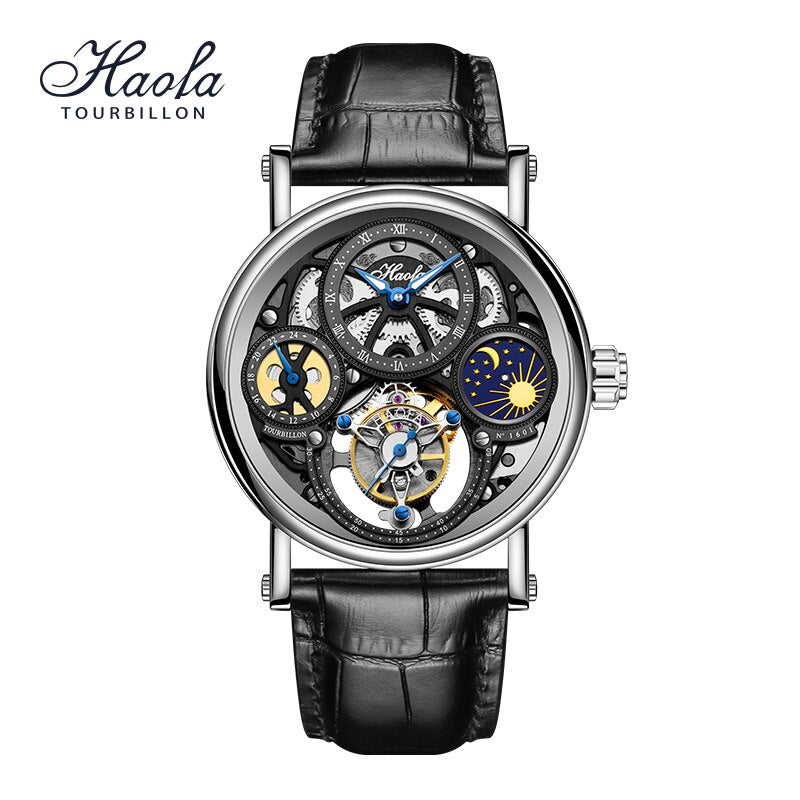 Haofa-Reloj de pulsera con movimiento Tourbillon GMT para hombre, cronógrafo mecánico de zafiro, con carcasa CNC de día y noche, 1601