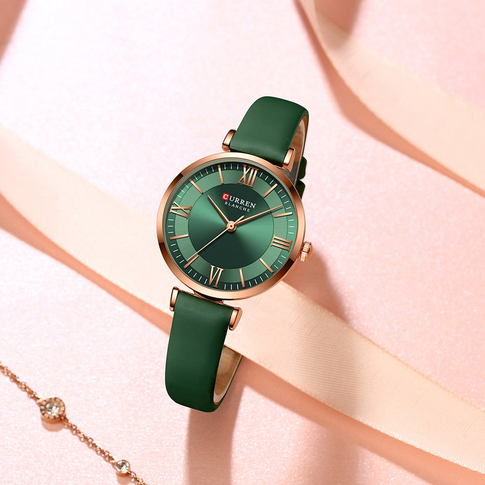 CURREN ⌚️🎁 - Un reloj de cuarzo y cuero femenino, clásico y de moda, con una caja ideal como regalo 🎀💝.