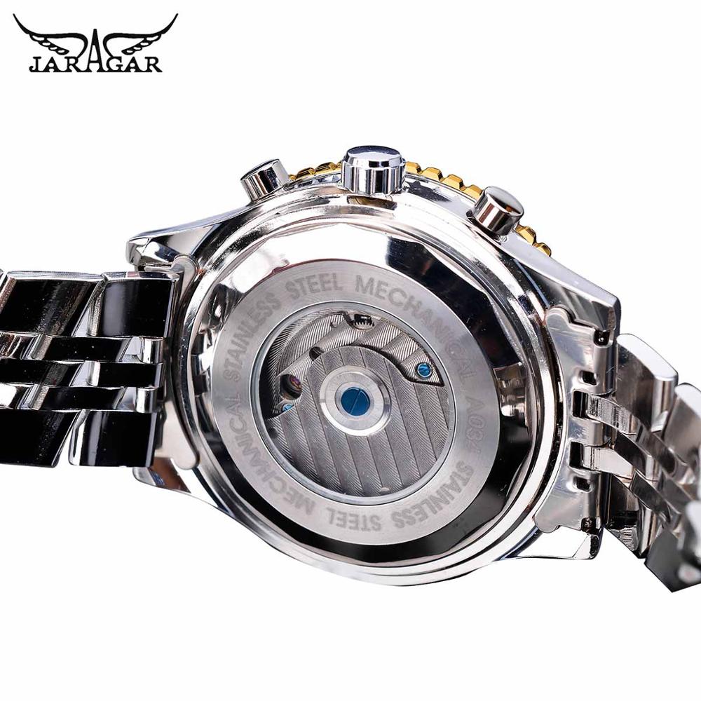 Jaragar 2017 – reloj con esfera dorada con bisel dorado para hombres, diseño de esfera de acero inoxidable, mecánico, automático, masculino
