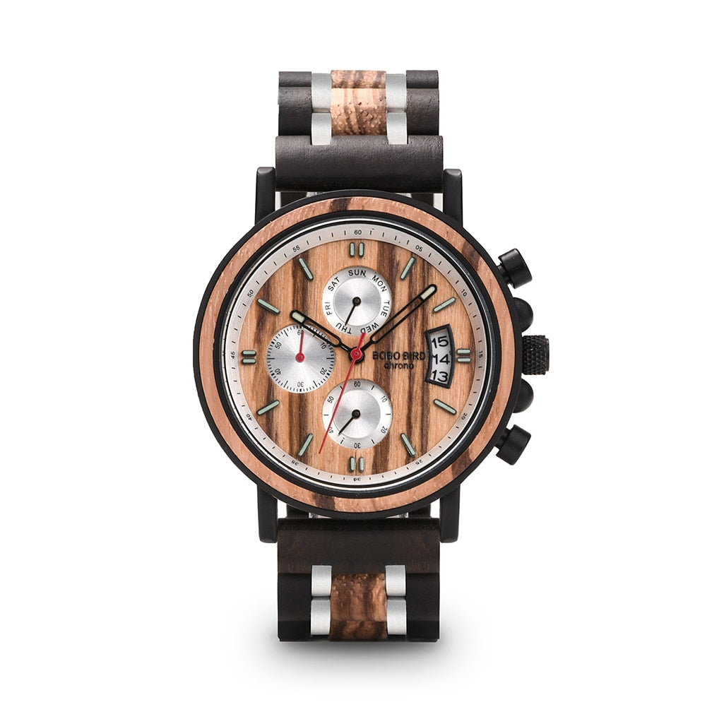 BOBOBIRD-reloj de pulsera luminoso de madera para hombre, cronógrafo masculino con caja de madera, V-S18