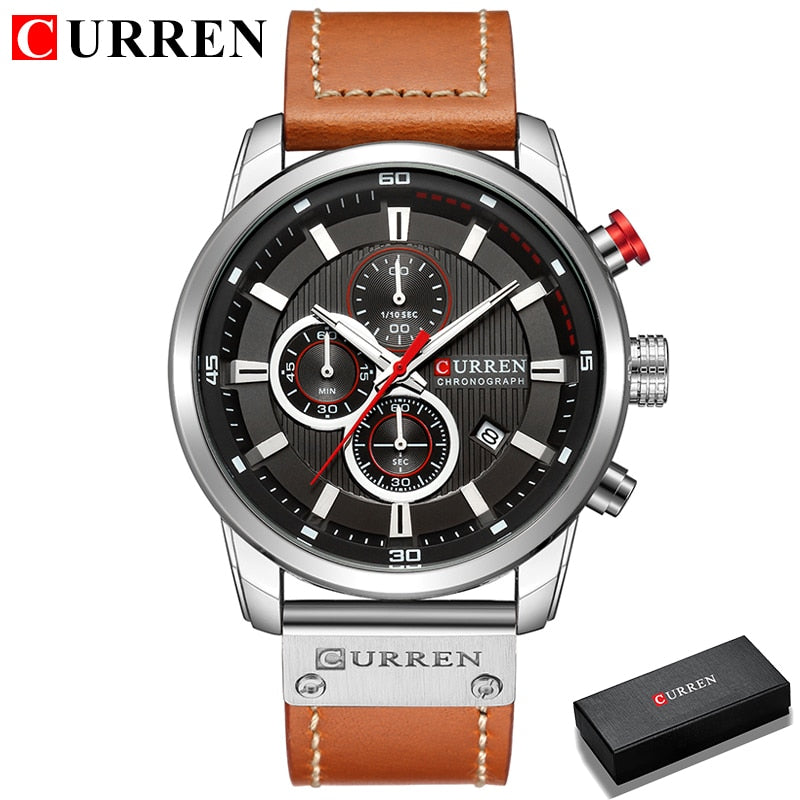 CURREN COLECCION "Reloj de Pulsera para Hombres, Marca de Lujo Top, Cronógrafo, Reloj Deportivo Militar, CURREN. Movimiento de Cuarzo. Estilo Deportivo. Resistente al Agua." con caja opcional.