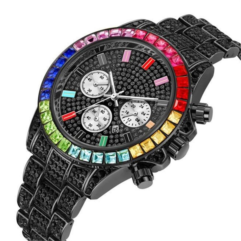 Reloj de cuarzo cuadrado para hombre, cronógrafo de lujo, resistente al agua, con diamantes de colores
