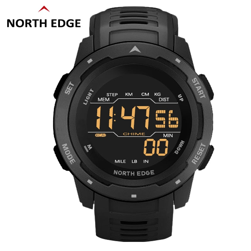 NORTH EDGE Men Digital Watch: Deportivo y resistente al agua 50M, con doble hora, podómetro y alarma. Reloj deportivo militar. ⌚💦🏃‍♂️🚀