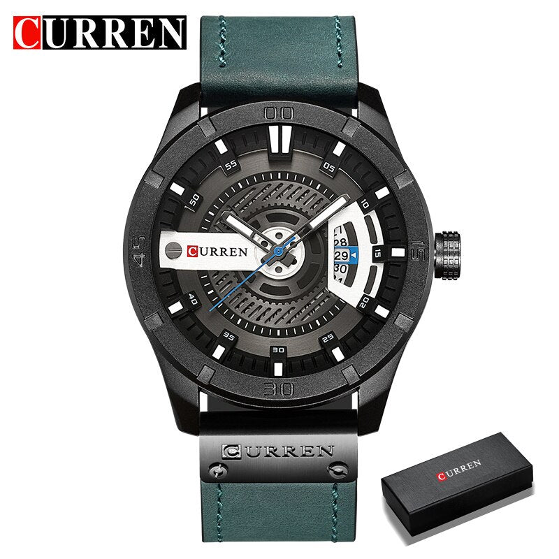 CURREN hombres relojes deportivos militares cuero. CAJA DE REGALO.