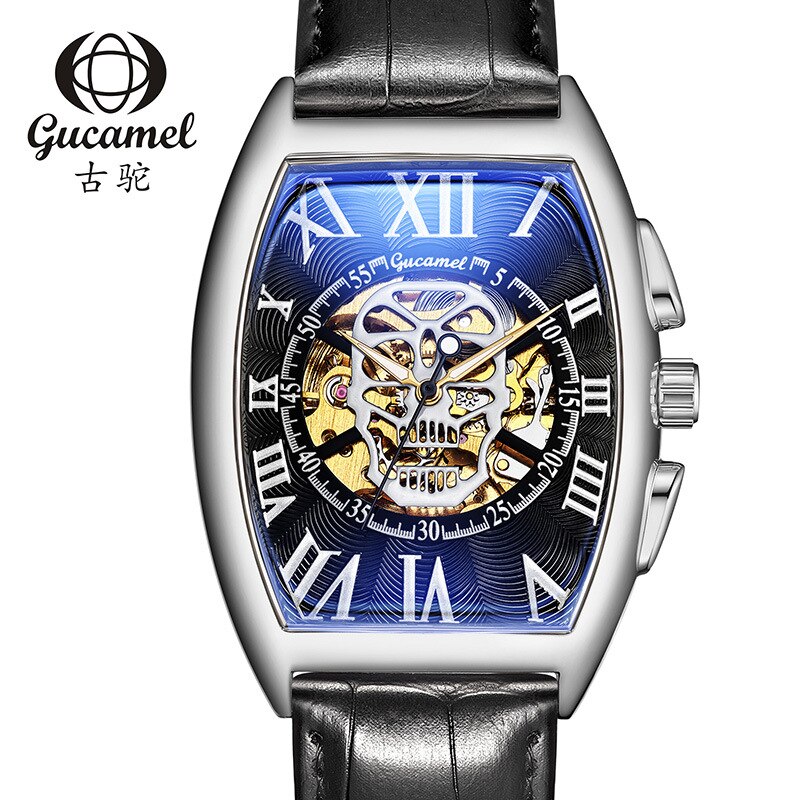 Geekthink Reloj Mecánico Automático Esqueleto Transparente para Hombres con Correa de Cuero Genuino, de Marca de Lujo, Auto Cuerda, Estilo Retro"