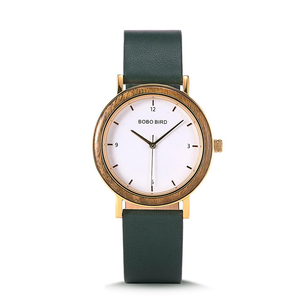 BOBO BIRD-reloj de madera ultrafino para mujer, accesorio de pulsera de cuarzo con movimiento japonés, correa de cuero auténtico, color dorado, 6,5mm