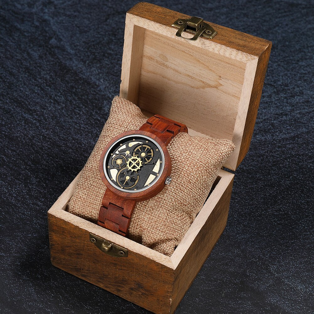 🕰️⌚️🎁 Reloj De Madera Wanlut para hombre, un impresionante cronógrafo De cuarzo con correa De Madera sólida. Su diseño creativo incorpora una única rueda De engranaje, que agrega un toque de ingenio y estilo a tu muñeca.
