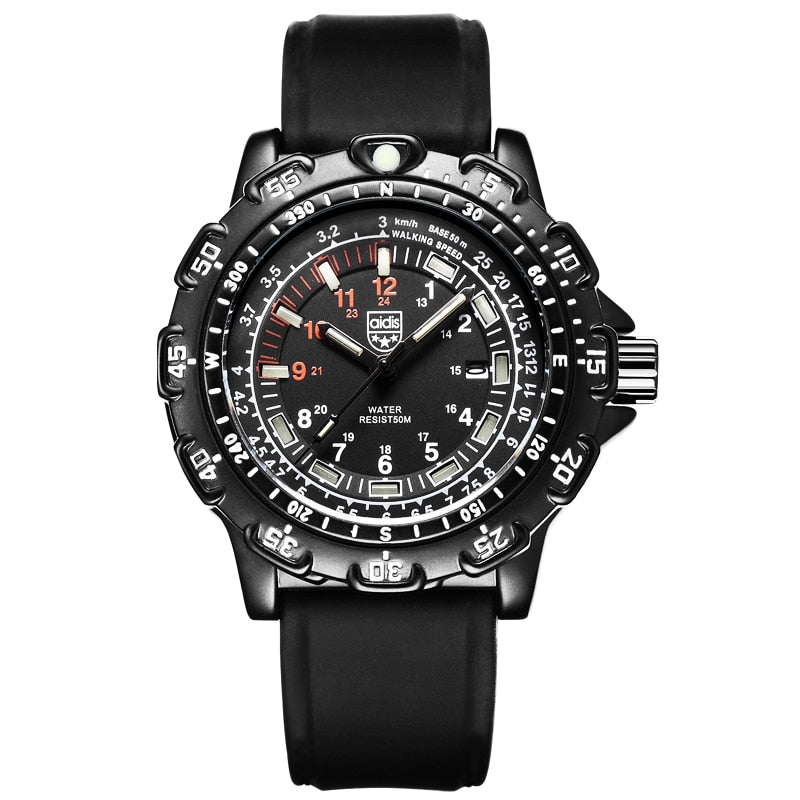 Reloj de pulsera de cuarzo para hombre crongrafo de silicona negra resistente al agua hasta 50M con tubo luminoso para deportes al aire libre