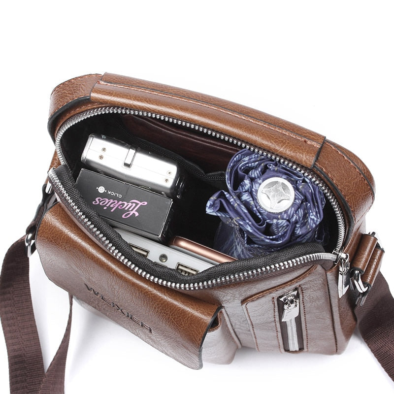 WEIXIER - Bolso de hombro multifunción para hombre, bandolera de cuero PU con amplia capacidad, bolso de mano versátil 🎒👜💼