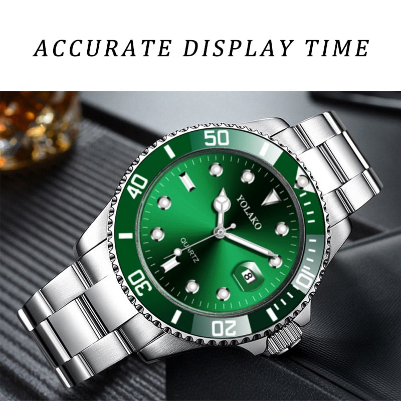 Reloj de negocios para hombre cronógrafo de lujo resistente al agua con fecha esfera verde
