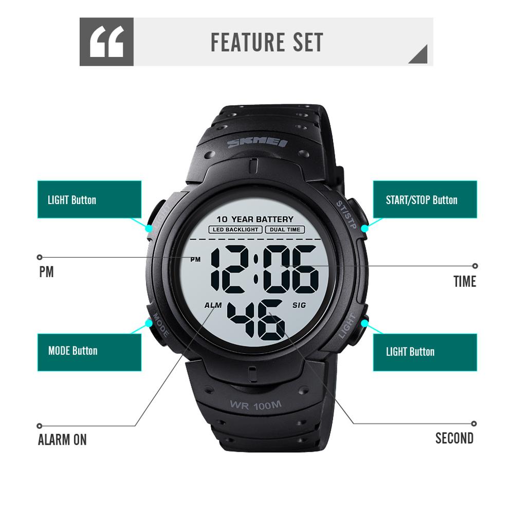 SKMEI Reloj digital resistente al agua 100M para hombres, con luz LED, cronógrafo y un diseño de moda. ¡Un reloj masculino perfecto! ⌚💦💡