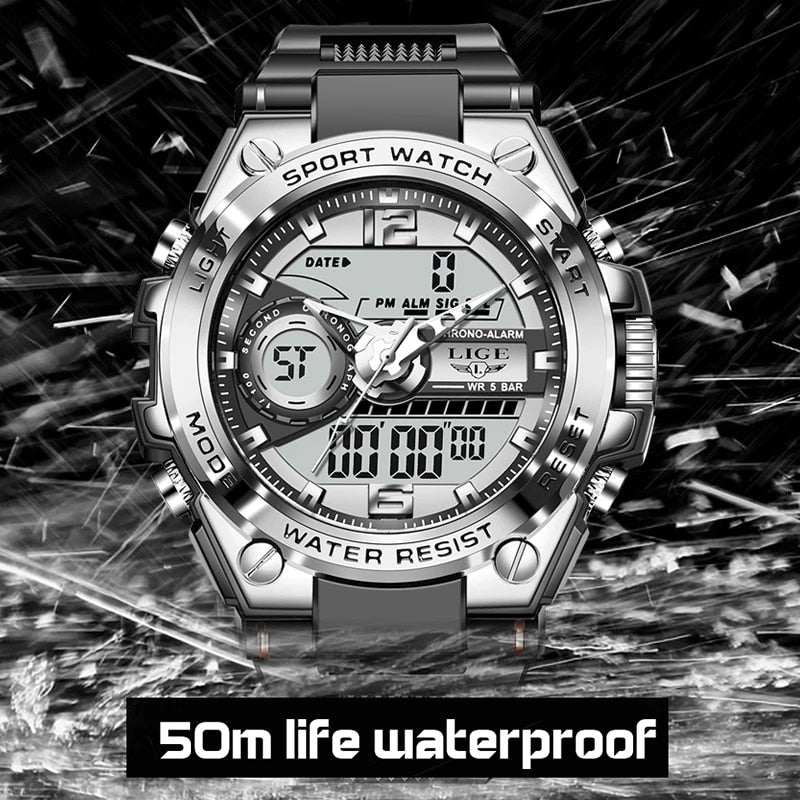 LIGE-reloj deportivo de cuarzo para hombre, cronógrafo Digital de buceo, creativo, resistente al agua, con alarma y pantalla Dual.