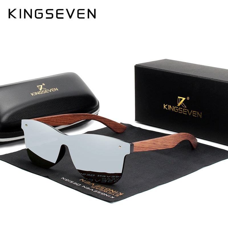 KINGSEVEN 🌳 Gafas de sol polarizadas hechas a mano 🕶️🌞, lentes de madera de nogal negro 🌲, protección UV400 ☀️, sin montura 🔄, estilo retro 🕰️. ¡Un toque único para tu look! 🌟