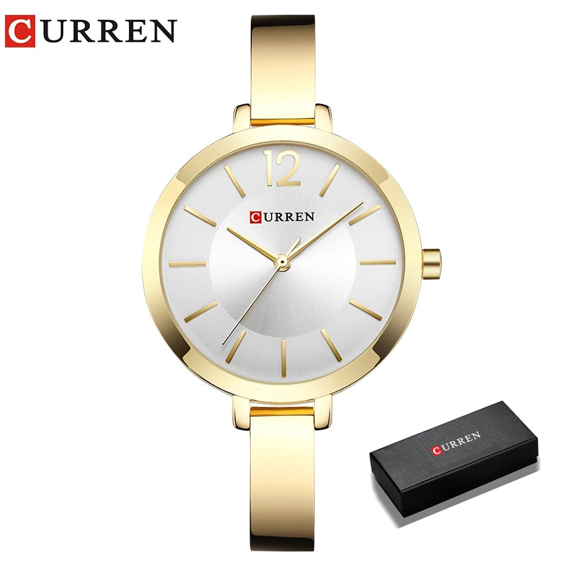 CURREN-relojes 💃⌚💍  dorados de acero inoxidable para mujer, reloj de cuarzo ultrafino, romántico, a la moda👩