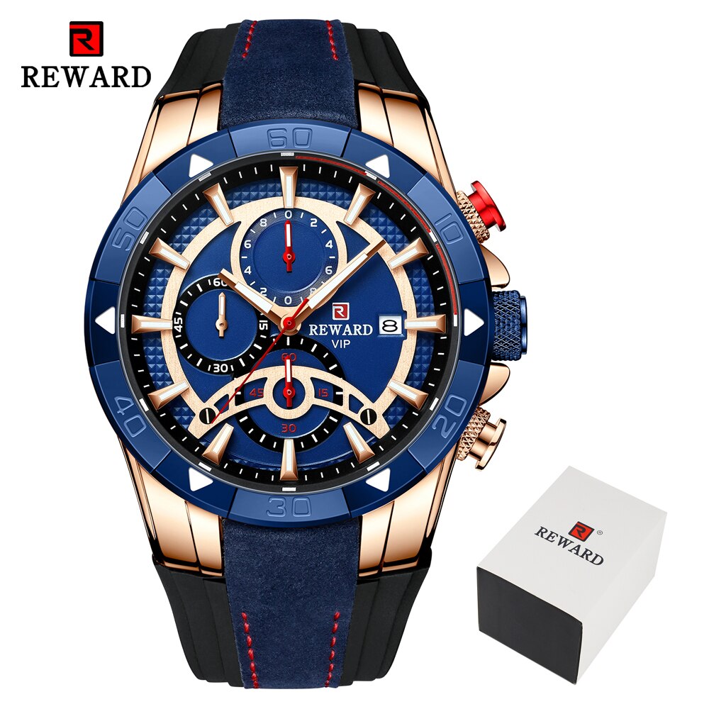 REWARD Fashion Blue Men Watches! ⌚️💦 Marca de lujo con cronógrafo, resistente al agua, y esfera grande. 💙🏆 Reloj de cuarzo deportivo para hombres, ¡novedad de 2023! 🆕👨‍🎤