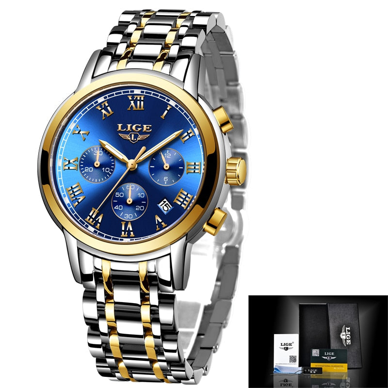 LIGE - ⌚️ Relojes de cuarzo de marca para mujer, accesorio de oro rosa, reloj de cuarzo de moda, a prueba de agua, estilo femenino. 💁‍♀️💕