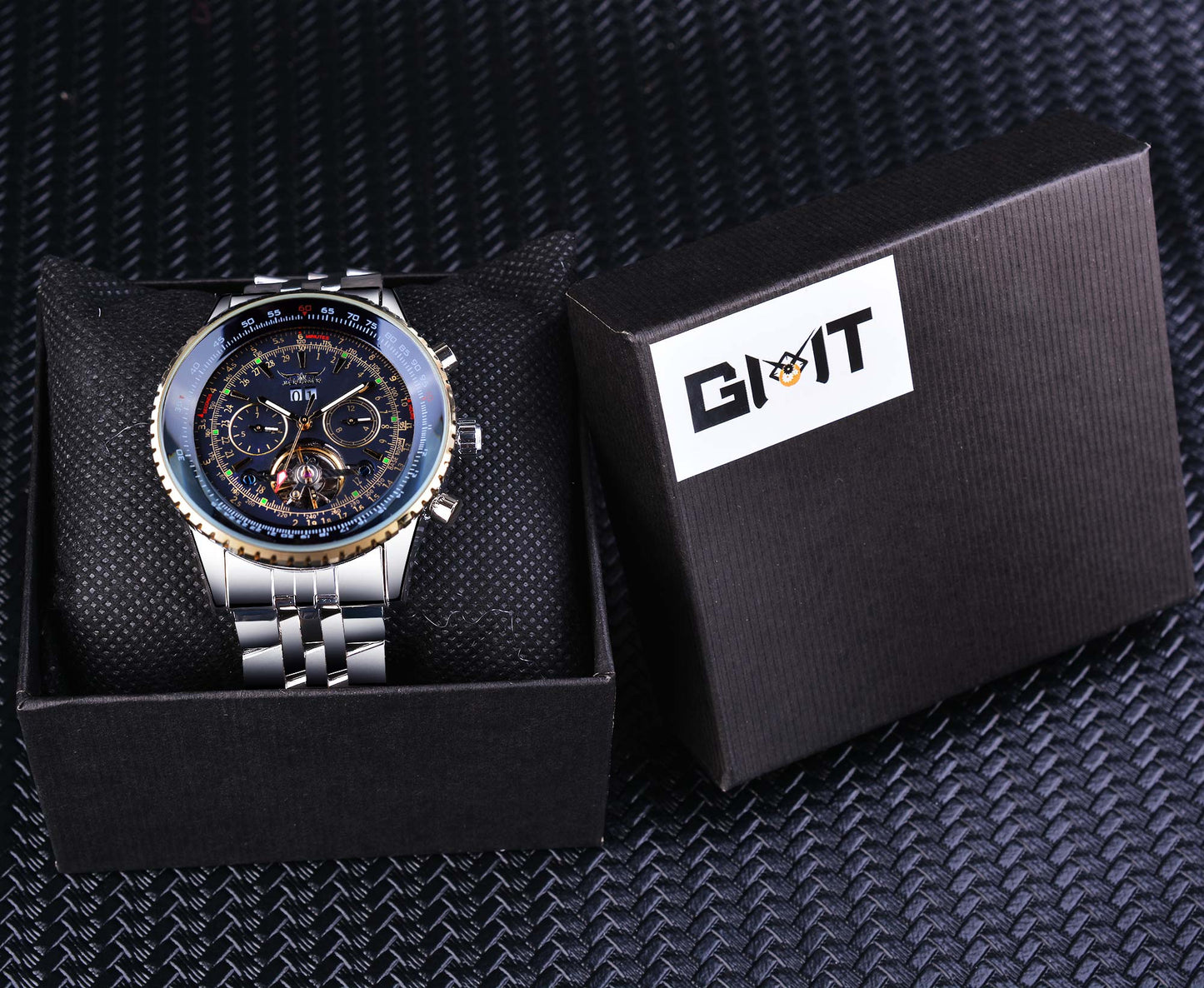Jaragar 2017 – reloj con esfera dorada con bisel dorado para hombres, diseño de esfera de acero inoxidable, mecánico, automático, masculino