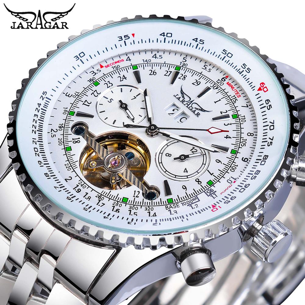 Jaragar 2017 – reloj con esfera dorada con bisel dorado para hombres, diseño de esfera de acero inoxidable, mecánico, automático, masculino