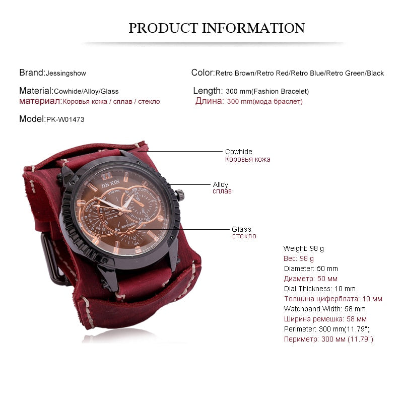 Relojes lujo hombres: cuarzo, dial grande, ver amplia, pulsera cuero, punk, deportiva, regalo.
