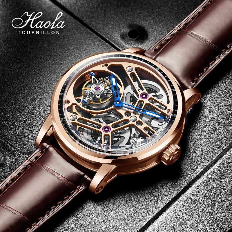 Haofa-reloj mecánico de Tourbillon para hombre, accesorio de pulsera con movimiento hueco, de lujo, con zafiro volador, de negocios, 1940